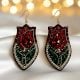 Handmade Jewelry Red Green Beaded Statement Earrings